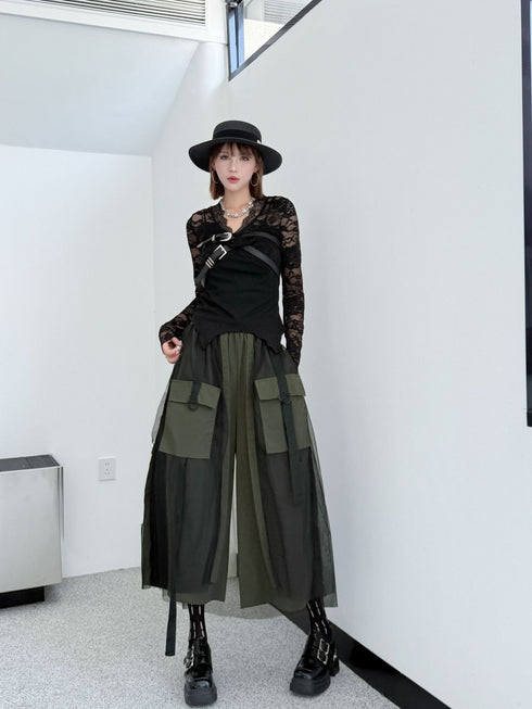 Black Mesh Layered Skirt